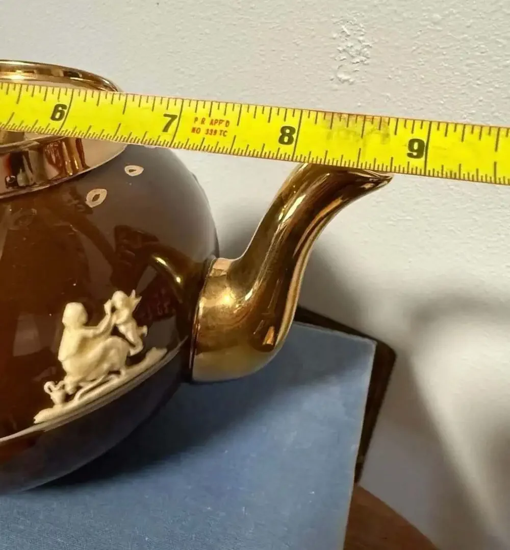 Gibsons Staffordshire England Vintage Ceramic Teapot Brown Gold Relief
